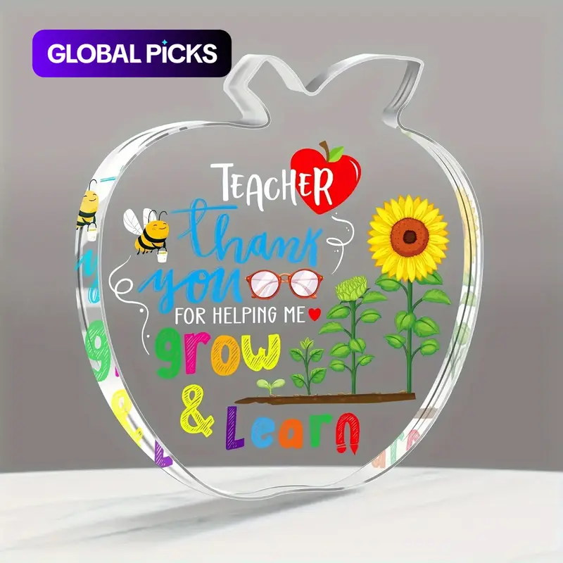 Apple-Shaped Acrylic Desktop Ornament, Teacher Appreciation Gift, 'Thank You for Helping Me Grow & Learn' Paperweight, End-of-the-Year Teacher Gift, Desk Decor, Decoration Items #GLOBAL PICKS