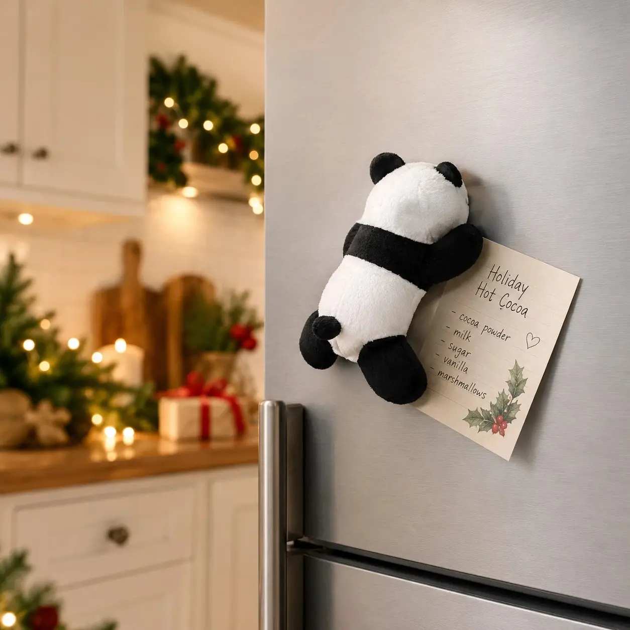 1-Piece Cute Plush Panda Fridge Magnet, Magnetic Note Holder for Christmas Stocking Stuffers, Holiday Gifts, Kitchen & Office Decor