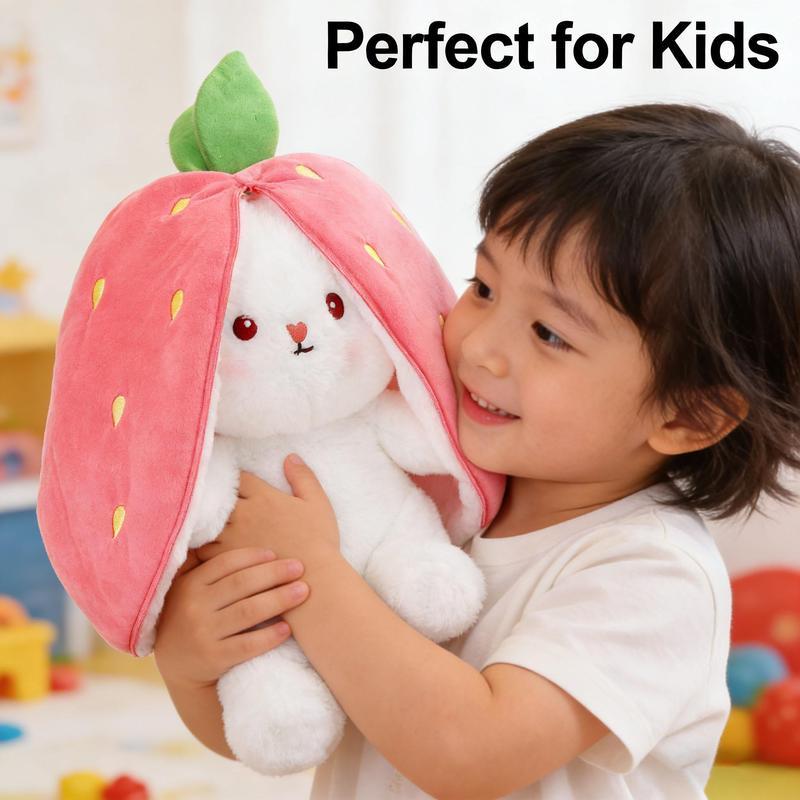 Strawberry Carrot Bunny Plush Pillow - Dual - Design Kawaii Cosplay Accessory! Soft, huggable, and decorative. Ideal Easter or Valentine's Gift for Teens & Adults. Trendy, versatile, and gift - worthy.