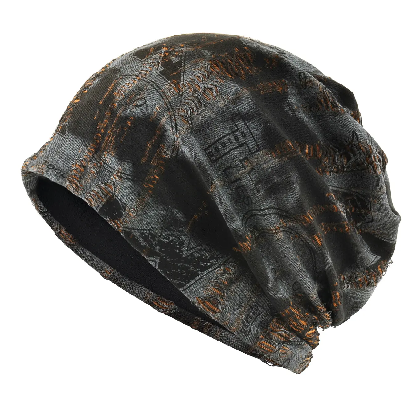 Unisex Niche Cool Wasteland Aesthetic Skull Cap Beanie - Slouchy Loose Headwrap Scarf Hat, Thin Breathable 1-Size Sports Hat for Summer Air-Conditioned Rooms & Casual Occasions (Blue, Gray), One Size