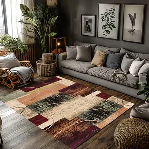 Multicolor Patchwork Curved Line Crystal Velvet Area Rug Non-Slip Retro Living Room Mat #PatchworkRug #CurvedLineCarpet #VintageMultiToneDecor #BohoStyleFloorMat #CrystalVelvetRug
