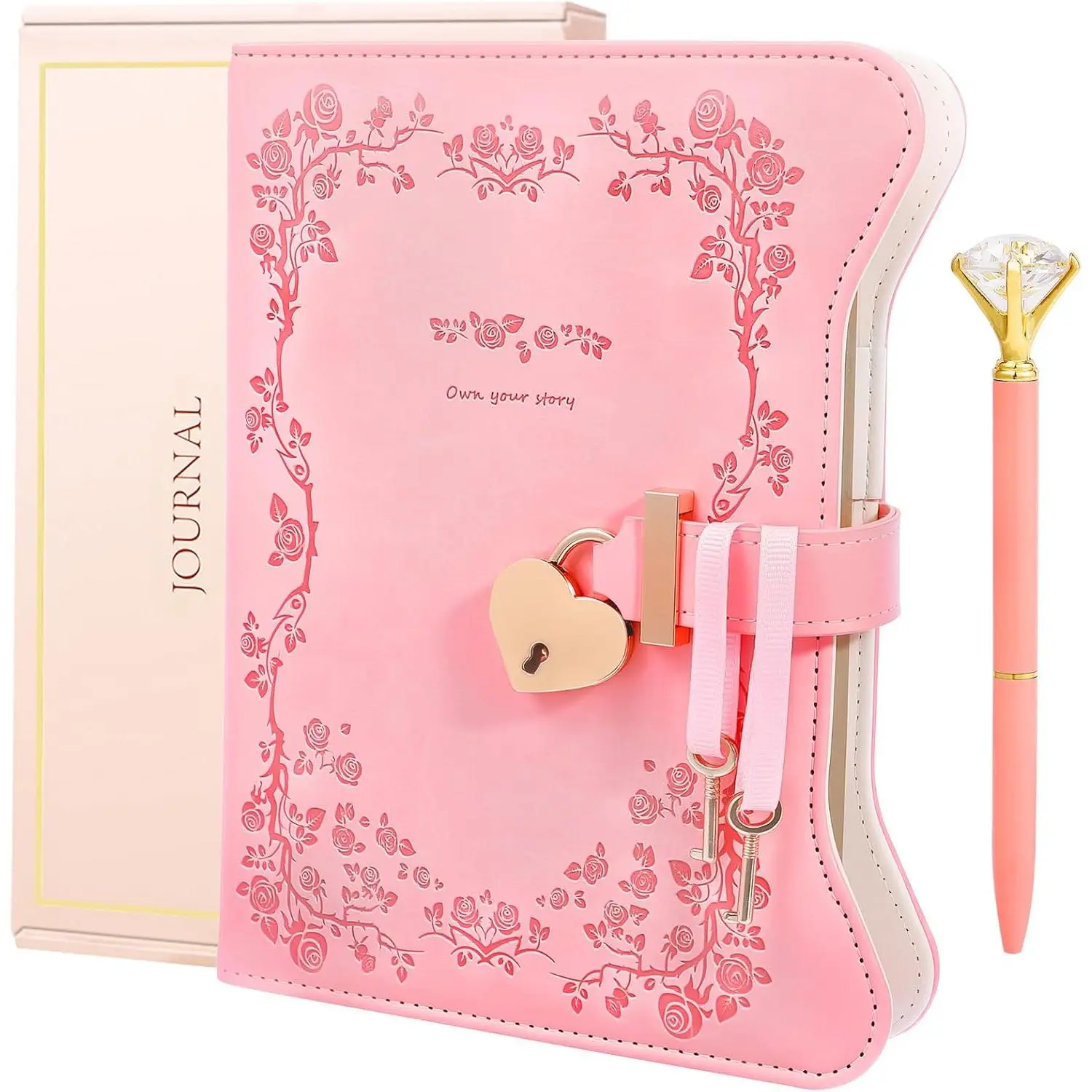 Diary with Lock and Key for Girls & Women, Heart-Shaped Locking Journal  Set with  Pen, 360 Gilded Pages A5 Faux Leather  Writing Notebook for Teens  8-14(Garden )