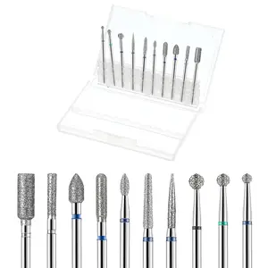 Nail Drill Bits Set, 10 Pcs Tungsten Carbide Diamond Bits 3/32'' Nail Drill Tips for Efile Nails Dry Manicure Pedicure Tools for Acrylic Nails Gel Cuticle Remove
