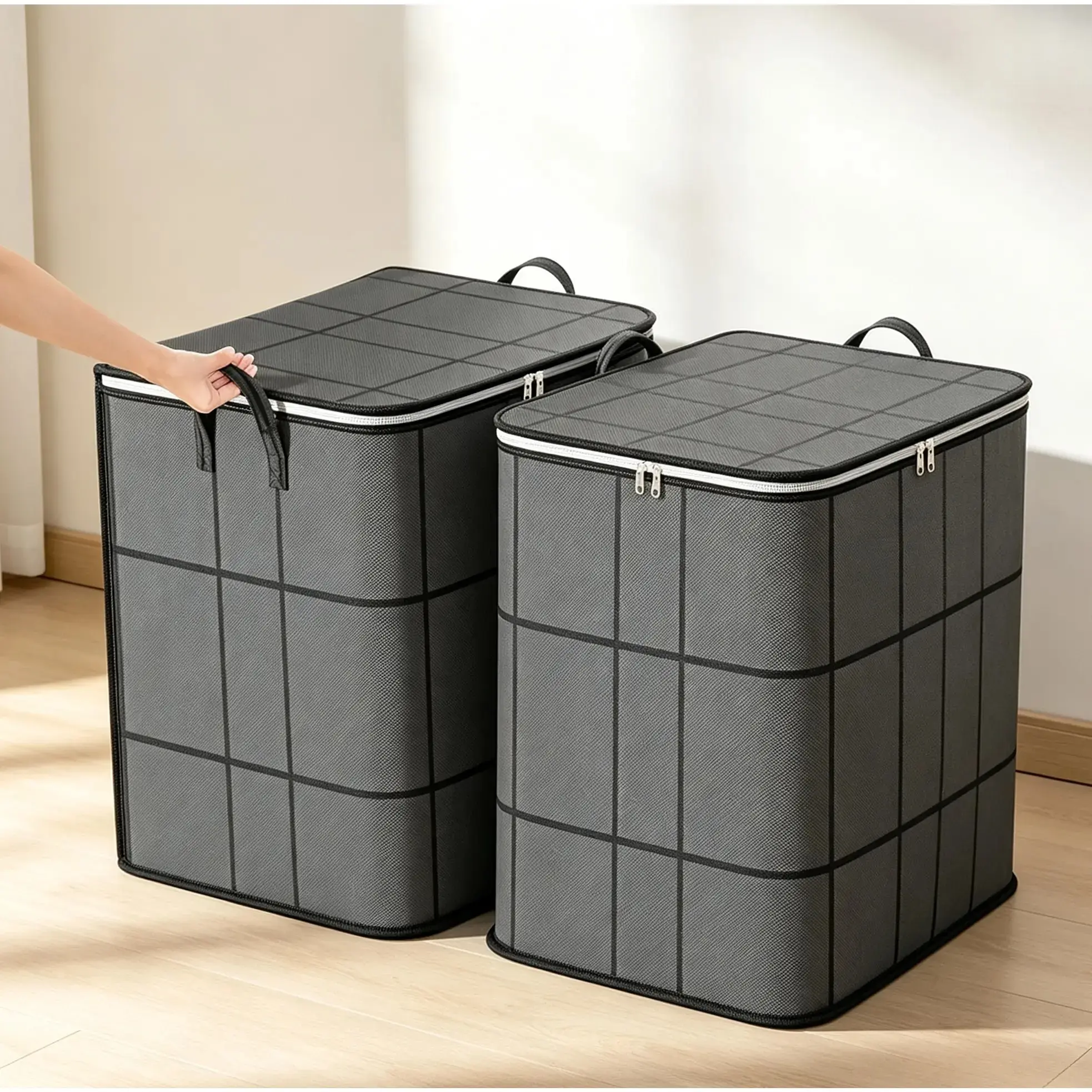 Extra-large 1/2 pack fabric storage bags (with sturdy zipper), large capacity moving storage bags, suitable for clothes, quilts, blankets, bedding and sweaters, wardrobe and bedroom storage and organization Organiser