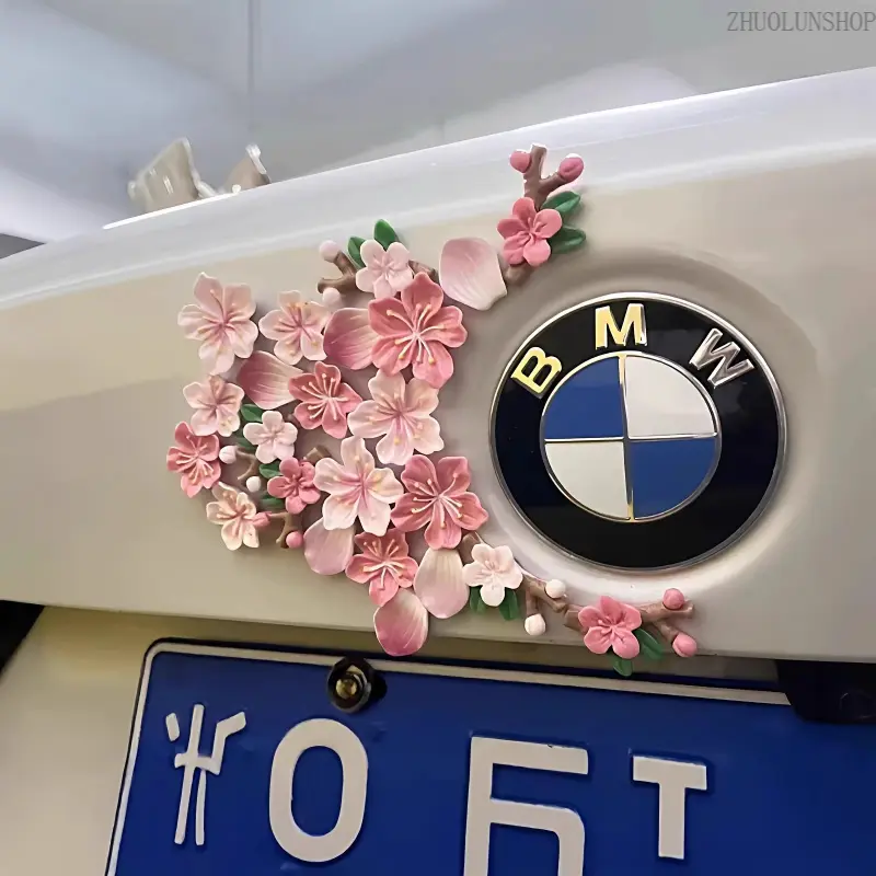 3D Resin Sakura Cherry Blossom Car Sticker, No Trace Adhesive Floral Decor, Cute Peach Blossom Ornament for Car Rear Trunk Interior & Electric Scooter