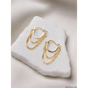 Golden Hoop Earrings for Women, Basic Multi-Layer Chain Tassel Dangle Huggies, Minimalist Fashion Jewelry for Gifting