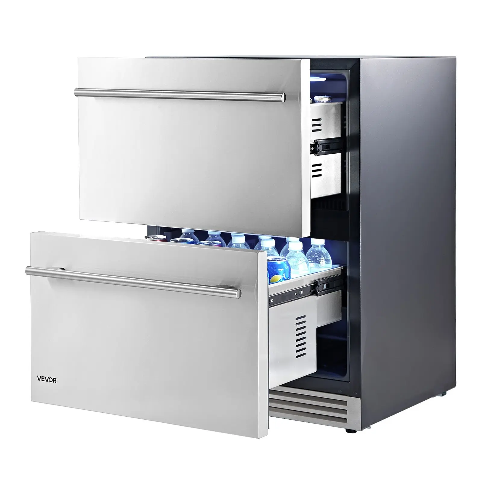 VEVOR Drawer Refrigerator, 24 in Undercounter Beverage Fridge, Large Capacity, Drink Cooler with 304 Stainless Steel Drawers, Temp Control, Powerful Compressor, for Kitchen, Office Game Room
