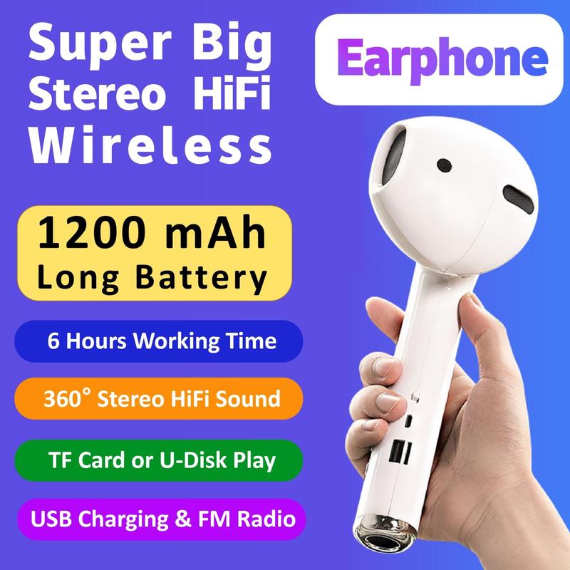 Super Earphone Music Speaker True Wireless Bluetooth Speaker, 3W HQ Audio | Built-in FM Radio, Aux Port, USB & TF Card Slot, Built-in Microphone for Answering Calls | Rechargeable Battery