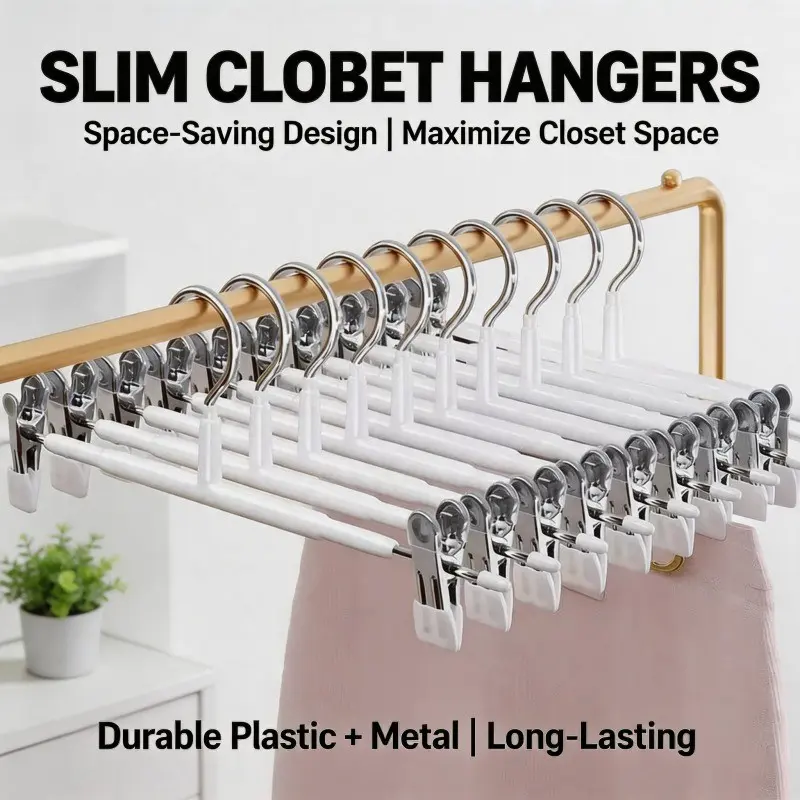 Luxury Simple Pants Clip Clothes Hanger, Durable Metal Plastic No-Trace Laundry Rack, Elegant and Practical Closet Organizer