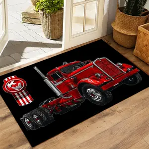 Vintage Red Semi Truck Floor Mat Non Slip Door Mat Heavy Duty Area Rug Absorbent Entryway Carpet For Truck Drivers Garage Workshop Living Room Bedroom Office Decor Retro Kenworth Style Classic Big Rig Design Durable Washable Home Accent Gift