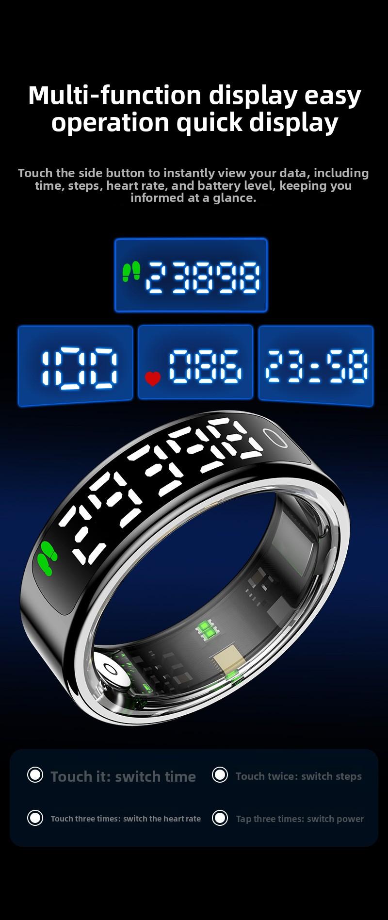 R13 Smart Ring Blood Oxygen Monitor Step Counter Sleep Tracker Bluetooth Fitness Activity Tracker for Health Monitoring Sports Exercise Tracking with Display