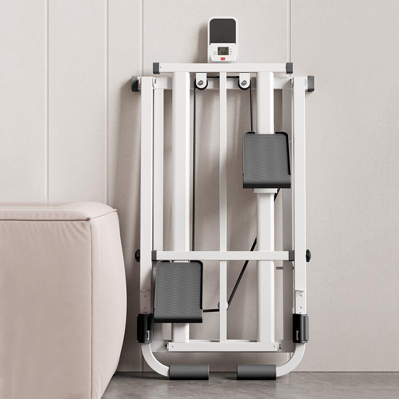 Compact Folding Vertical Climbing Stepper, Full Body Sliding Trainer with Adjustable Stride Range, Handles and Pedals, Easy Installation - White