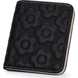 Womens Wallet,Slim Small Wallet Women RFID Bifold Compact Wallets for Women 3D Embossed Leather Wallet with ID Credit Card Holder Zipper Coin Pocket Black