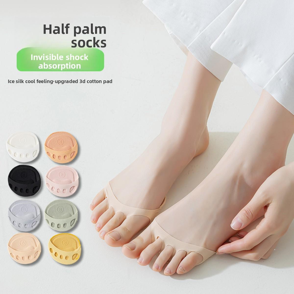 Five-finger suspenders, women's half-foot boat socks cover, thin pure cotton bottom front pad, invisible split-toe high heels, sweat-absorbing and non-slip.