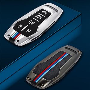 Zinc Alloy Car Key Cover Cases Compatible with Ford Edge Explorer F-150 F-250 Fusion Mondeo 5 Buttons with Fluorescent Tricolor Strip (Matte)