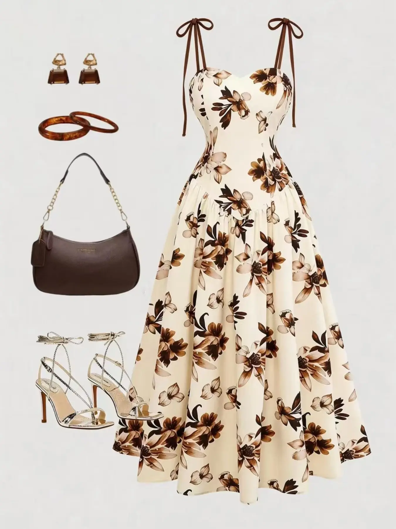 Women's Floral Print A-Line Skirt, Tie-Bow Thin Straps, Elegant for Vacation and Daily Wear, Stylish and Comfortable Dress, Casual Wear