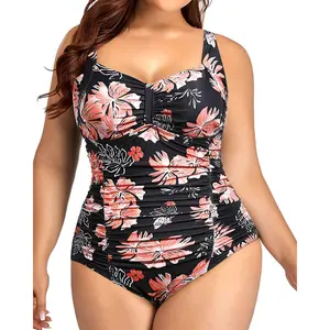 Daci Women Plus Size One Piece Swimsuits Tummy Control Vintage Ruched Bathing Suits Retro Swimwear