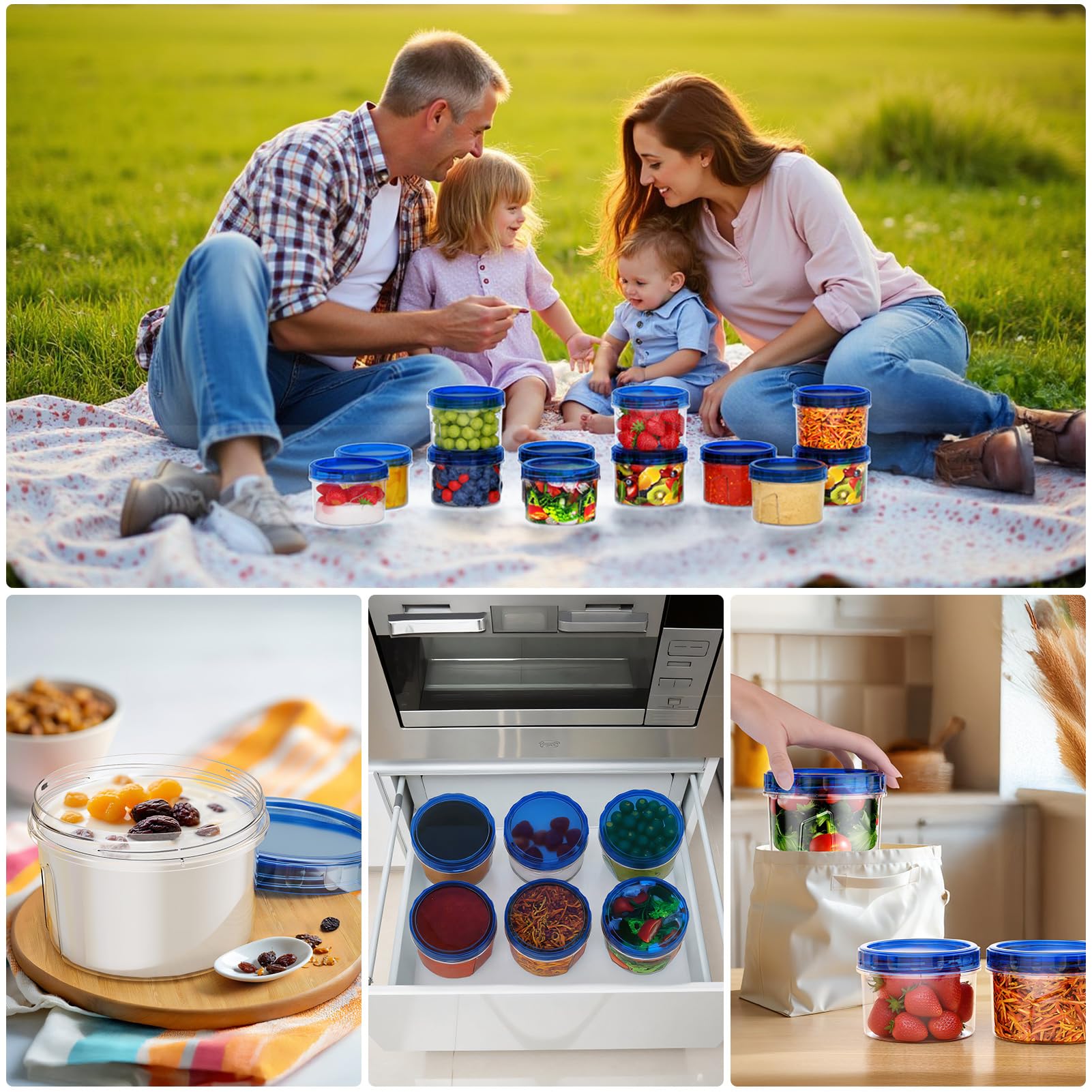 Food Storage Container, 6pcs Reusable Food Preserving Container with Lid, Round Food Storage Box for Home Kitchen Dormitory Picnic, Utensils, Stackable Containers, Stackable Plastic Container