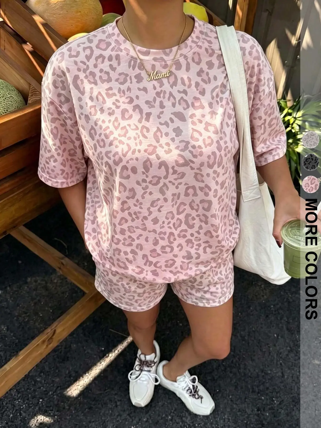 Women's Leopard Print Set, Round Neck T-Shirt and Shorts, Casual Office Style, Multi-Color Options, Lightweight, Comfortable, All Seasons