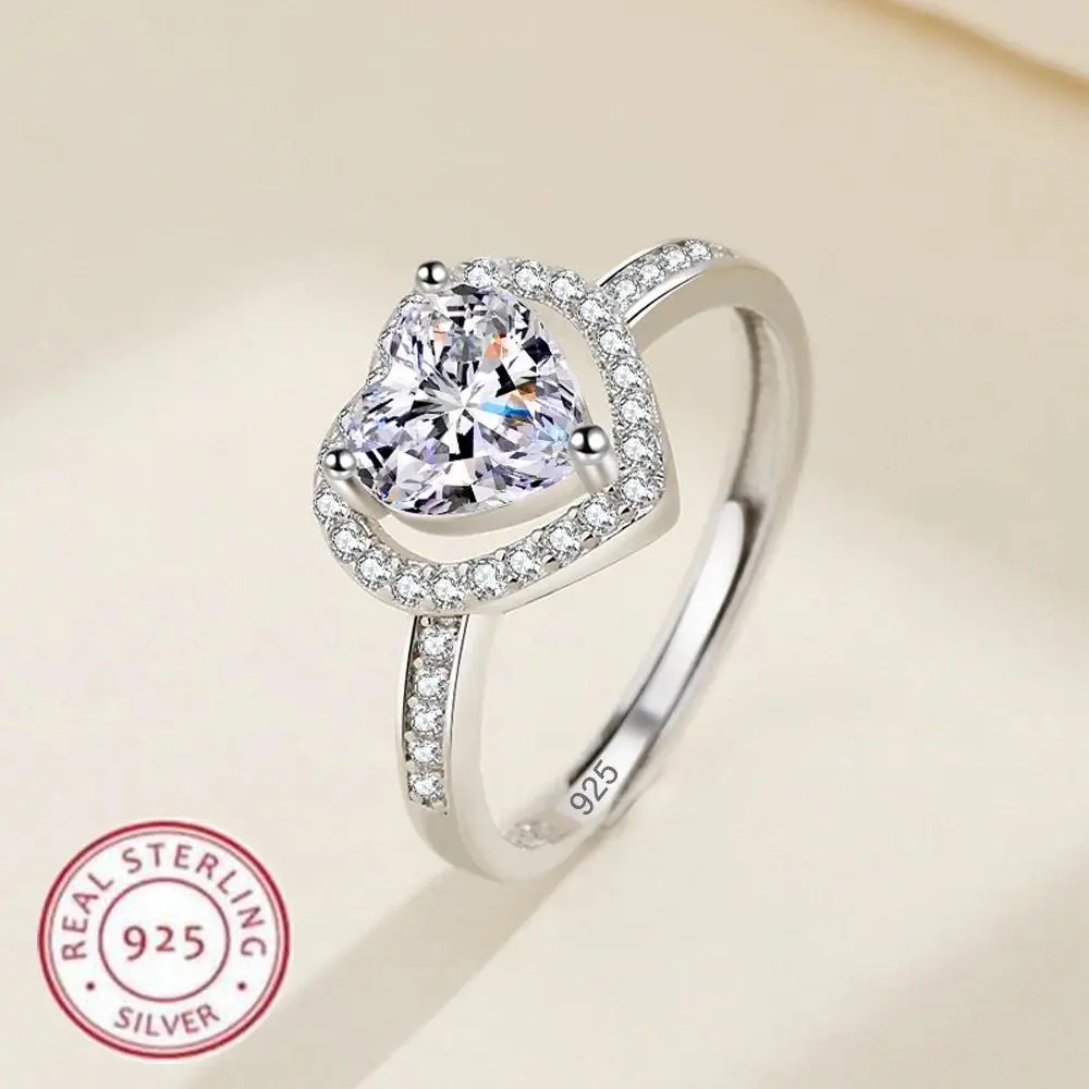 925 Sterling Silver Ring Heart Sparkle Zircon luxury High Quality For Women Wedding Fine Jewelry Accessories Party Gift