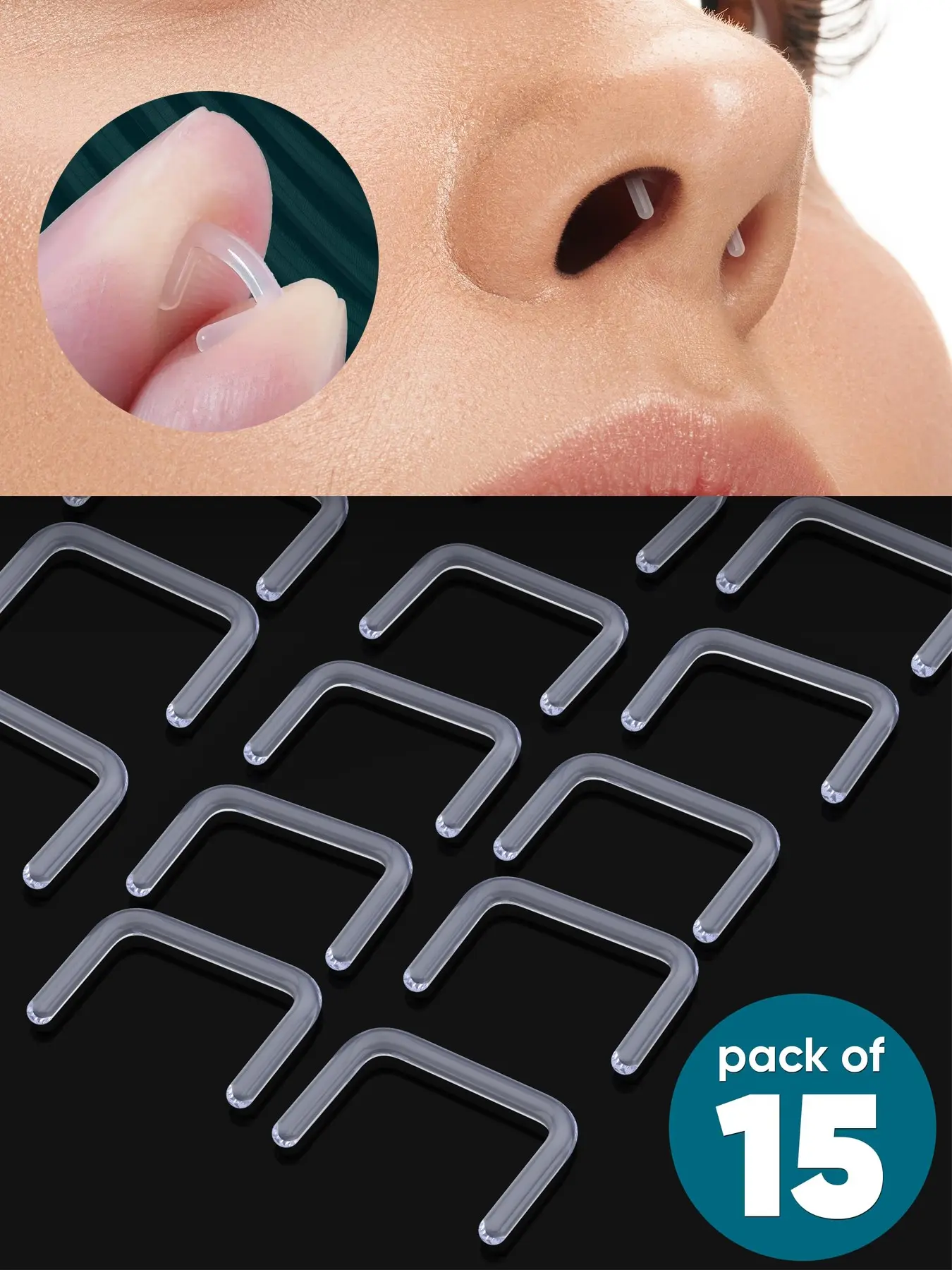 15pcs Hypoallergenic Clear Septum Rings Flexible Nose Retainers 16G Nostril Septum Piercing Retainers, Help Prevent Piercing Hole Closure, Ideal for Work, MRI, and Discreet Nose Piercing