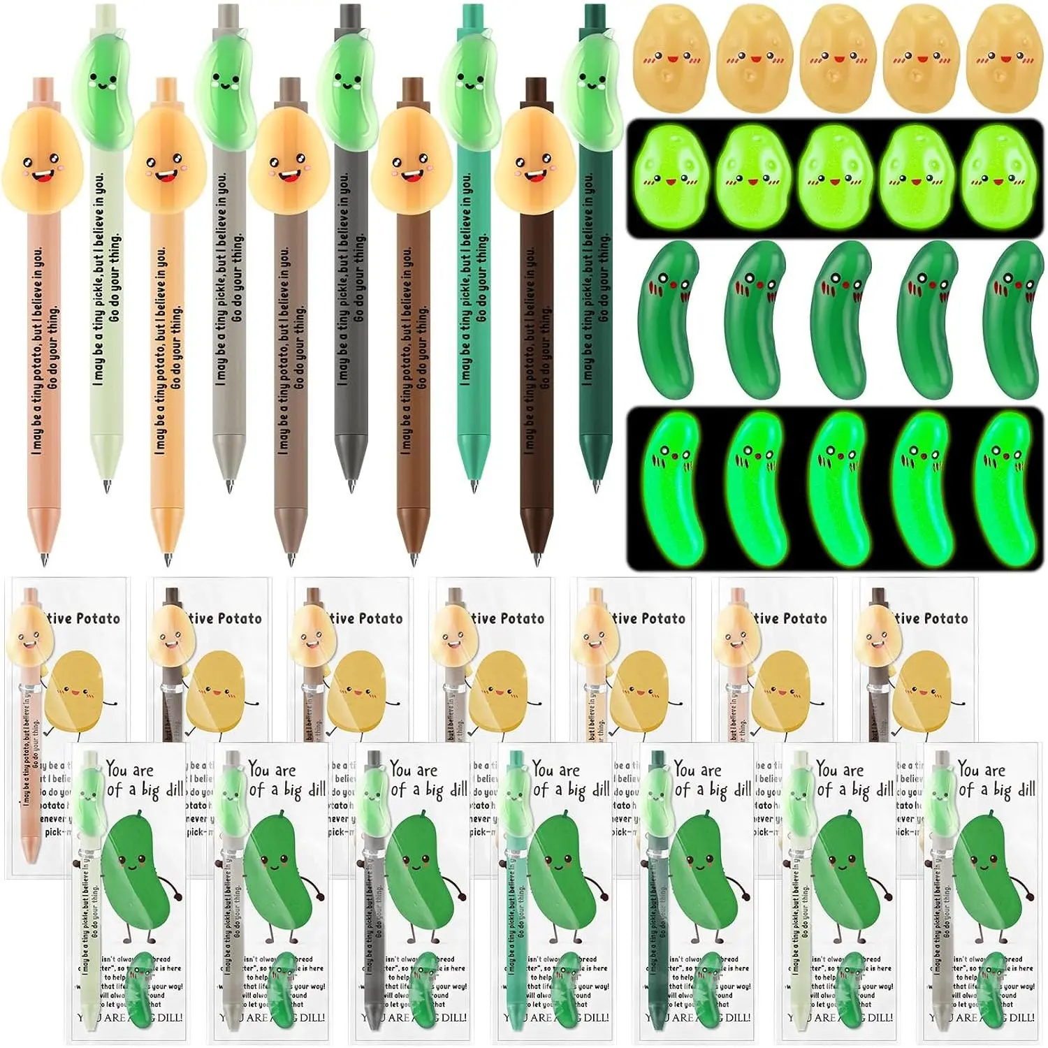 72 Sets Employee Appreciation Gifts, Emotional Support Bulk, Luminous Pickle Pens with Mini  and Cards, Positive Pens for Teacher End of Year Gifts Volunteer Nurse Coworker Team Staff Students