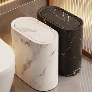 Press Lid Trash Can for Bathroom Narrow Space Plastic Waste Bin with Easy Open Lid Compact Classification Trash Basket for Kitchen Home Office Use