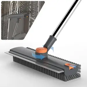 Floor Scrub Brush with Long Handle, 3 in 1 Scrape and Heavy-Duty Stiff Bristle Scrubber for Cleaning Shower, Bathroom, Patio, Garage, Kitchen, Wall and Deck