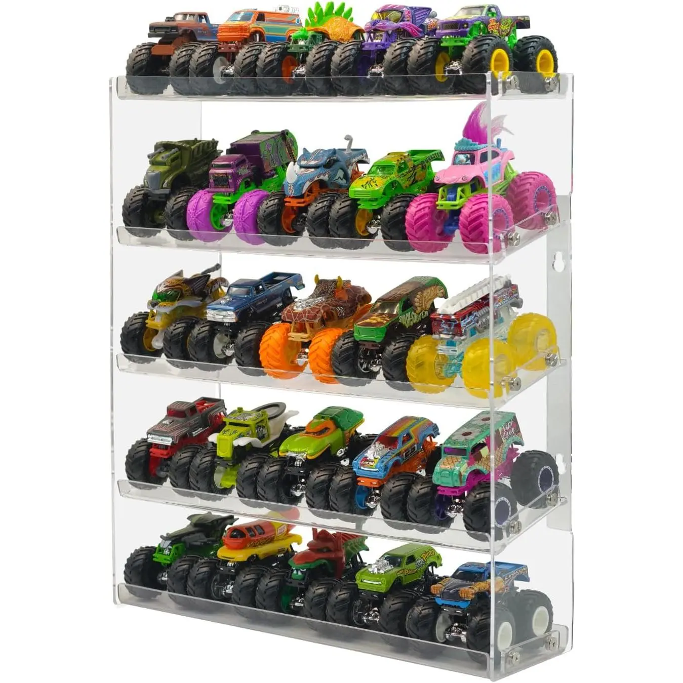 Acrylic Monster Trucks Display Case - Holds Up to 25 Car Collectibles, Clear 5 Tiers Toy Truck Cars Display Storage Organizer Tire Shelf