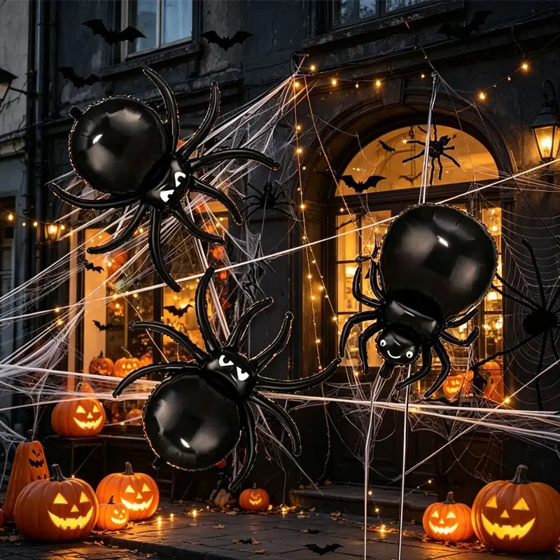 4pcs/6pcs Dual-Design Spider Halloween Aluminum Foil Balloon Set, Cute Small Spider & Scary Big Spider,Suitable for Halloween decorations， Indoor Outdoor Decor, Bar Halloween Night, Escape Room，Create a thrilling and immersive atmosphere
