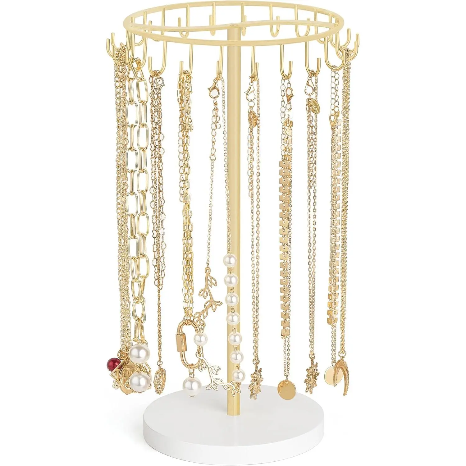 Necklace Holder Metal Jewelry Display Stand Necklace Organizer with 22 Hooks for Storage and Hanging Bracelet Keychain Home Room Decor for Women,Gold