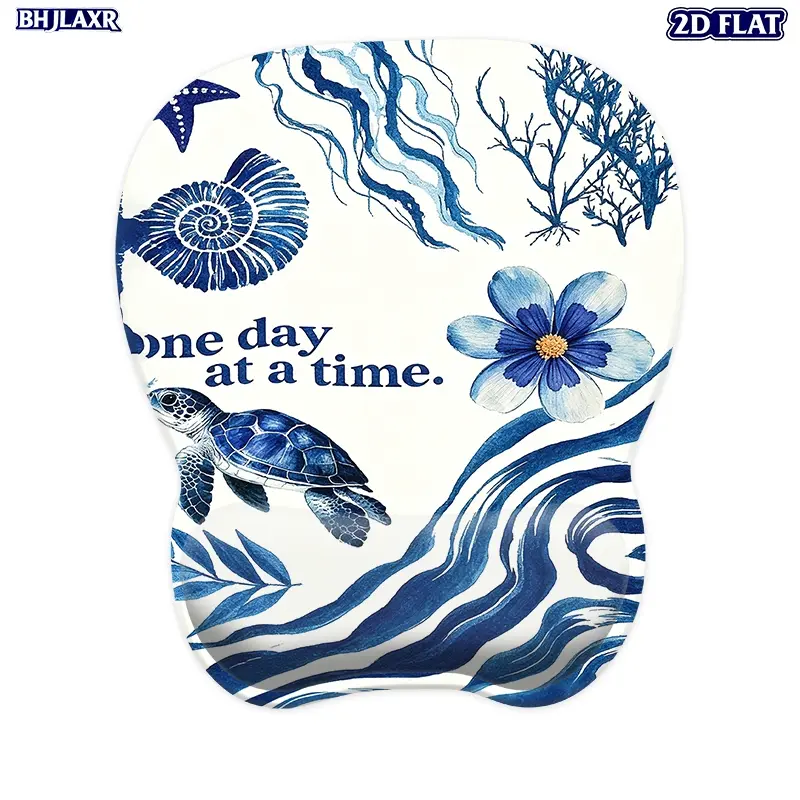 1Pc 2D Flat Ergonomic Mouse Pad with Wrist Support, Blue Ocean Sea Turtle Print Mouse Wrist Rest, Soft Comfortable Non-Slip Base, Aesthetic Desk Decor, Perfect Gift for Home Office Gaming Desk Accessories