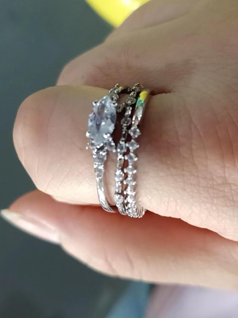 Women's Elegant Rhinestone Decor Promise Stack Rings, 3pcs/set Trendy Exquisite Engagement Rings, Chic Fashionable Jewelry As Gift for Women and Girls, Solitaire Stackable Rings