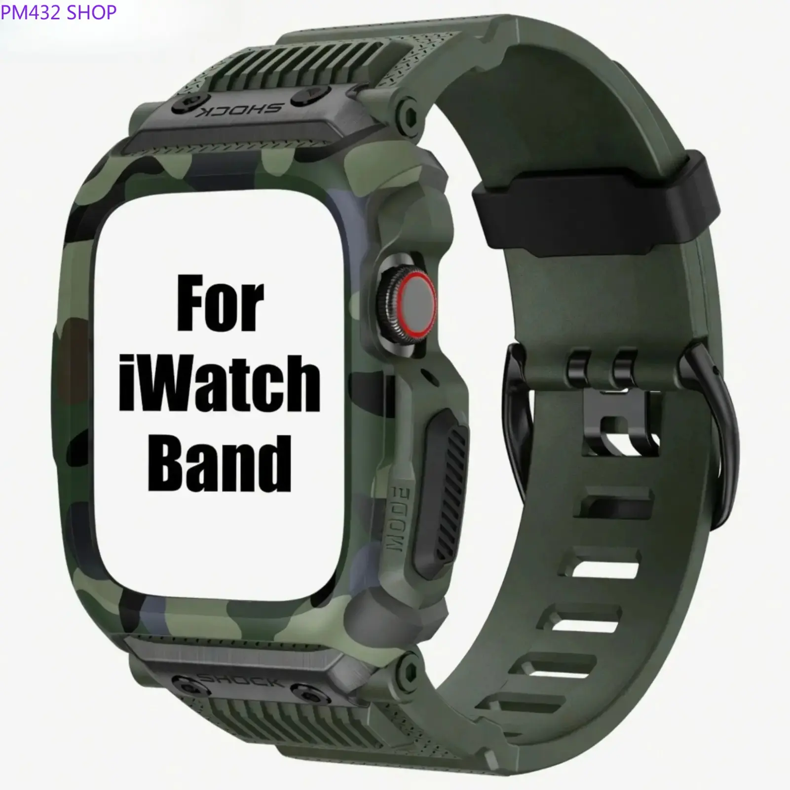 Camouflage TPU Watch Band Compatible with Apple Watch Series 1–11, SE & Ultra, Tactical Shockproof Sport Strap with Metal Buckle for 42mm, 44mm and 45mm