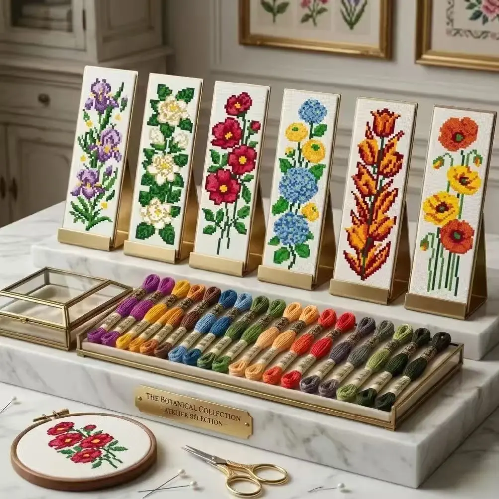 7-Piece Floral Cross Stitch Kit, Beginner-Friendly, Includes Embroidery Cloth, Needles, Threader, Instructions, Perfect for Gifts and Home Decor