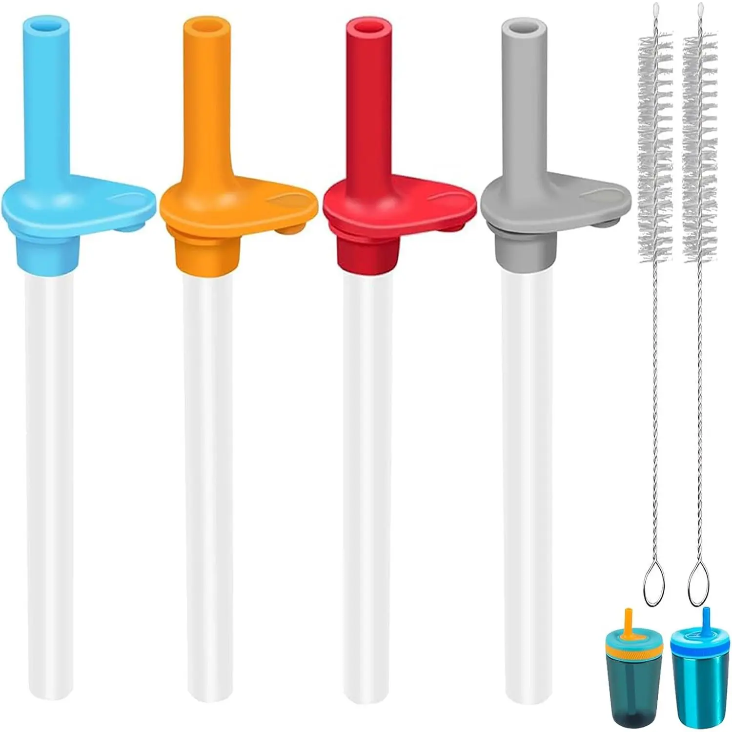 4 count  Straws & Bite Valve Compatible with  Kelso | 15oz Water Bottle   Straws with 2 Cleaning Brushes