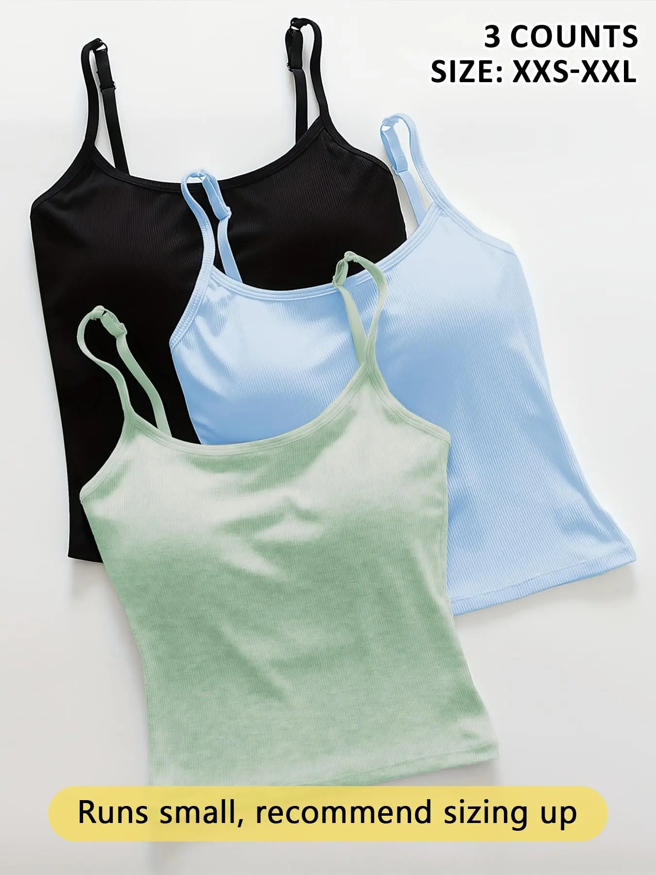 Women's Solid Ribbed Tank Top With Padding,for All Seasons,Summer Tops，Runs Small