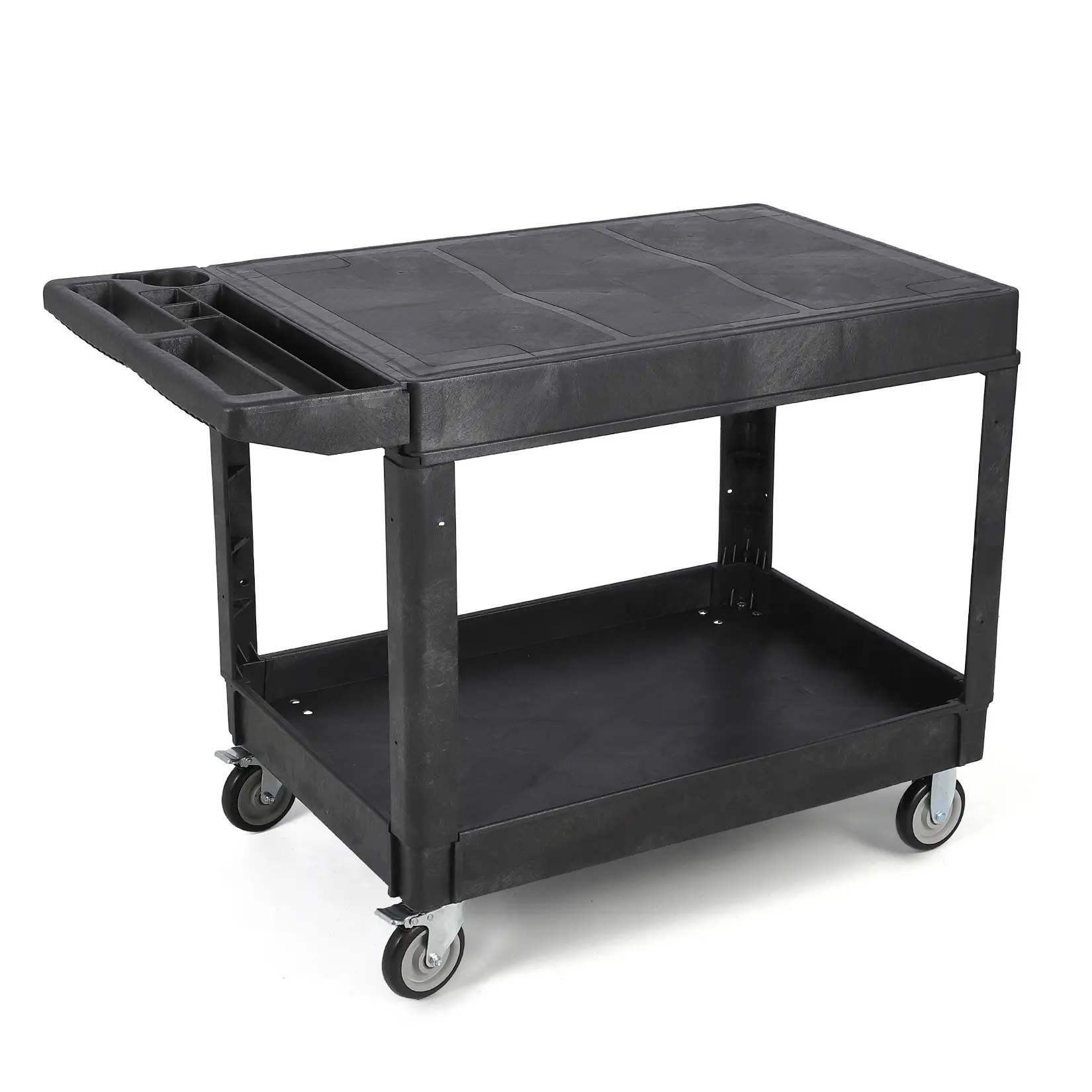 Flat Top Utility Cart, 550 LBS Heavy Duty Rolling Service Cart with 360 Swivel Wheels & Storage Handle, 2-Shelf Work Cart for Warehouse & Garage