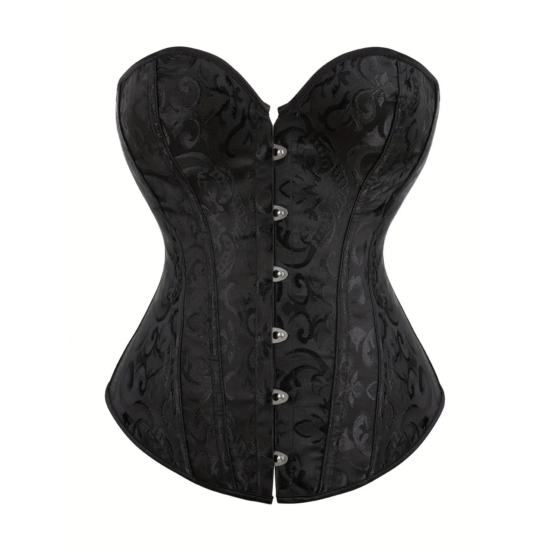 Women's Plus Size Polyester Jacquard Strapless Bone Corset Top - Court Shaping Outerwear, Bustier with Bust Support, Button-Accented Fabric, Tops, Elegant, Jacquard Knit, Lady, Female Tops