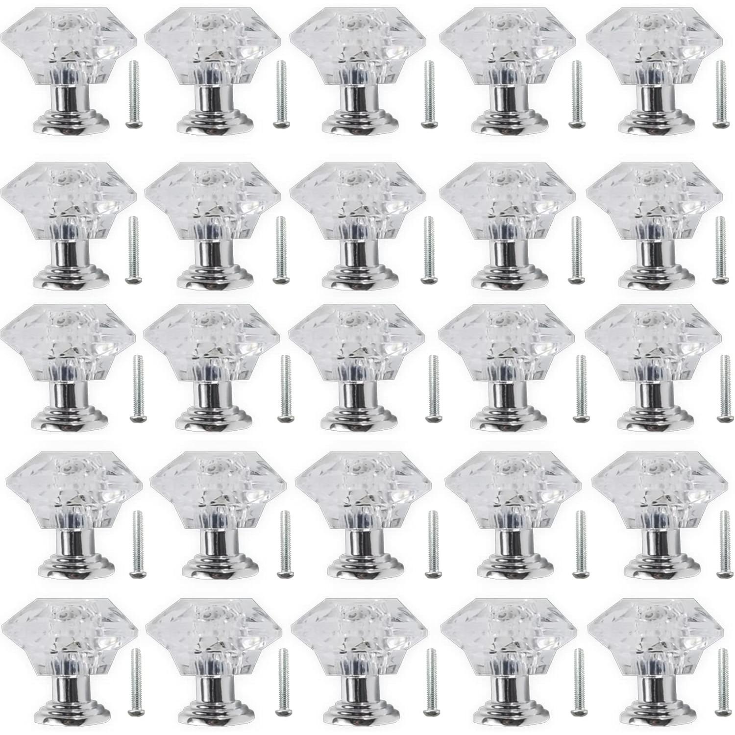 [Hand Tools Kits] 26Pcs Clear Crystal Drawer Knobs,with Screws,Acrylic Dresser Knobs,24MM Diamond-Shaped Pulls,Decor Door Pull Handle,for Vintage Wardrobe Wine Cabinet,Closets,Dresser Drawer,Cupboard