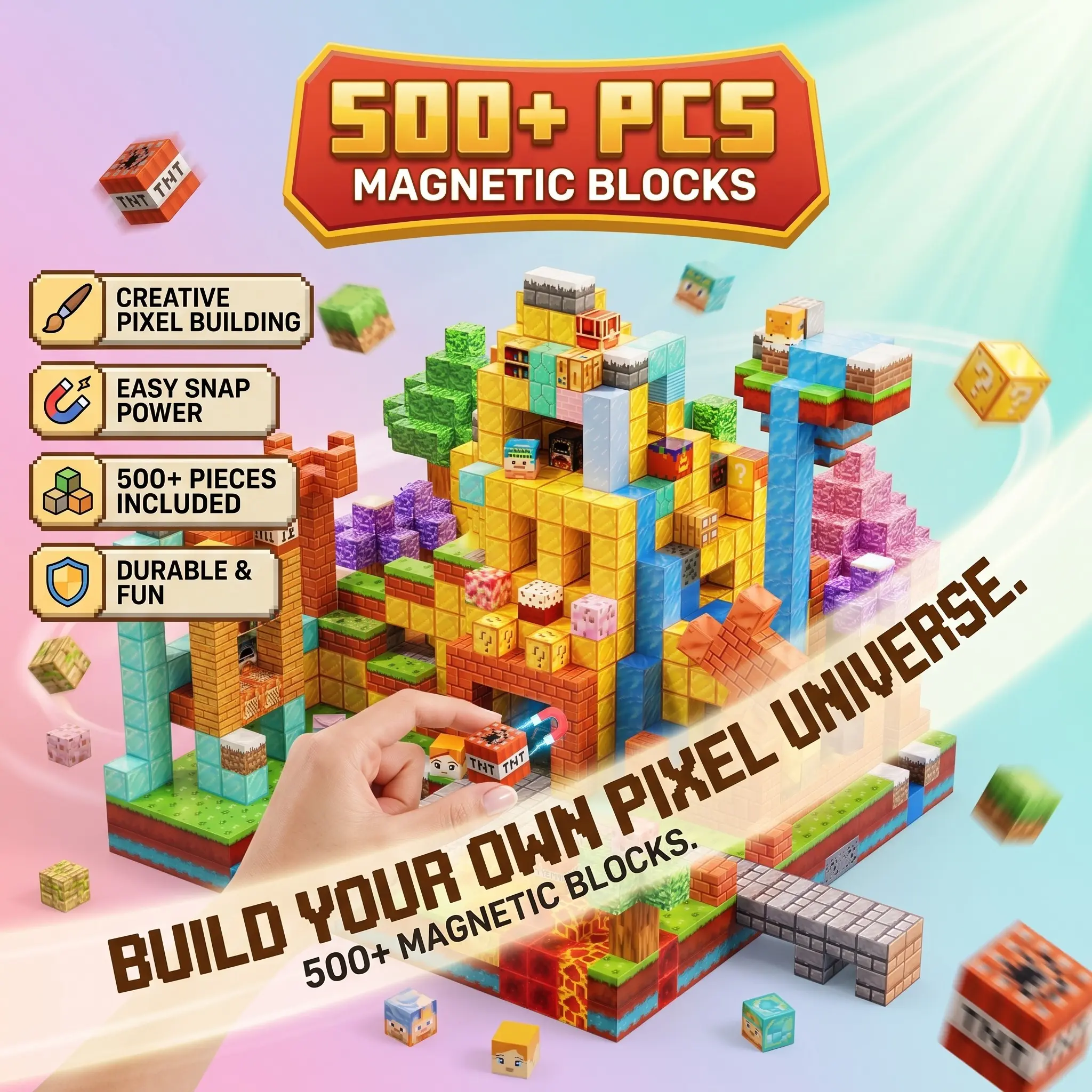 Magnetic Building Blocks 500 Pcs | STEM Montessori Sensory Construction Toy, Take Apart Building Set for Logic, Fine Motor & Creativity | Non-Toxic Rounded Large Pieces, Drop-Resistant | Birthday Gift for Kids Ages 3+ Boys Girls