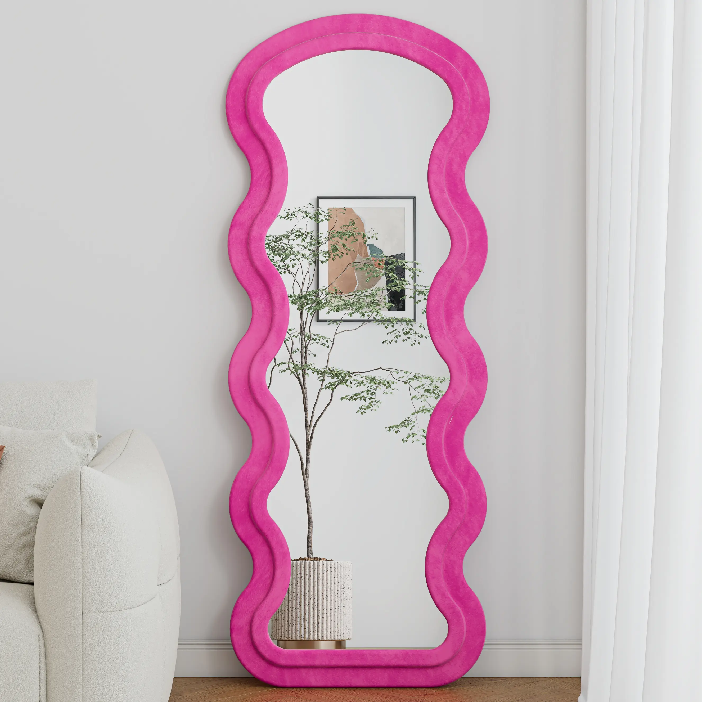 ARCH Full Length Floor Mirror for Bedroom, Wave Rose Flannel Frame, Hanging or Leaning Against Wall, Tall Standing Mirror for Living Room, Dressing Mirror, Home Decor, 1 Piece, Home Furniture and Household Product Search Terms for US Online Shopping