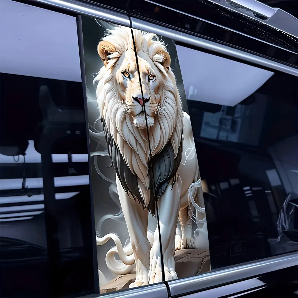 2pcs A Waterproof And Scratch-Proof Sticker Featuring an Anime Lion, Designed to Be Self-Adhesive for Use on Cars, Laptops, Helmets, Motorcycles, And Refrigerators. It Has a Cartoon Design, a Semi-Matte End, And an Elongated Shape