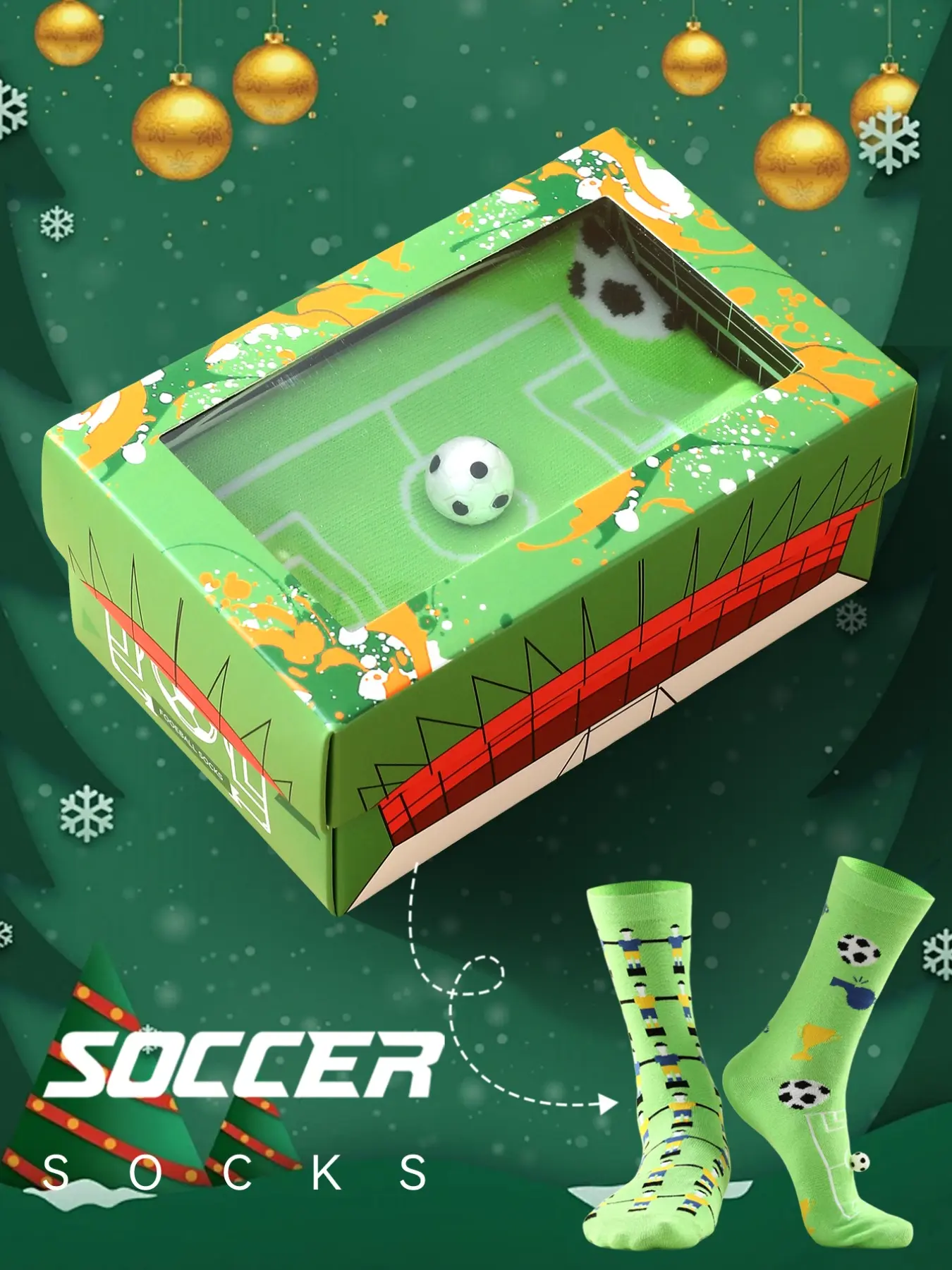 Trendy Football Theme Crew Socks, Unisex Gift Box Packaging, Base Print Design, Ideal for Holidays & Daily Wear
