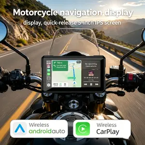 Theft-Resistant Magnetic Release，5-Inch Wireless Carplay & Android Auto Touchscreen, Ip67 Waterproof, Bluetooth-compatible Navigation, Motorcycle Screen Upgrade,