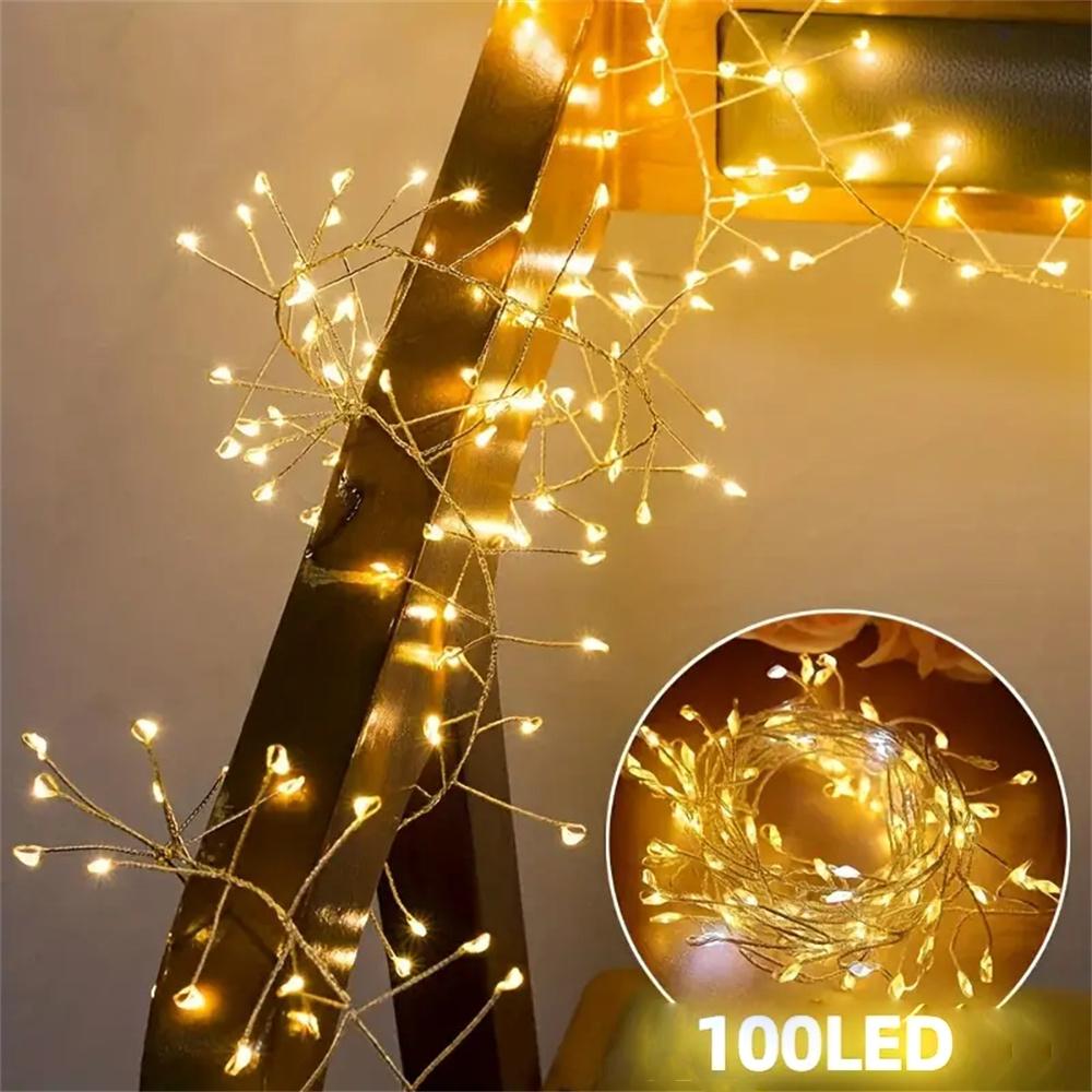 Warm White Light 100led/50led Firework String Lights, USB Powered Copper Wire, Indoor Decorative Party Christmas Tree Thanksgiving Decorations
