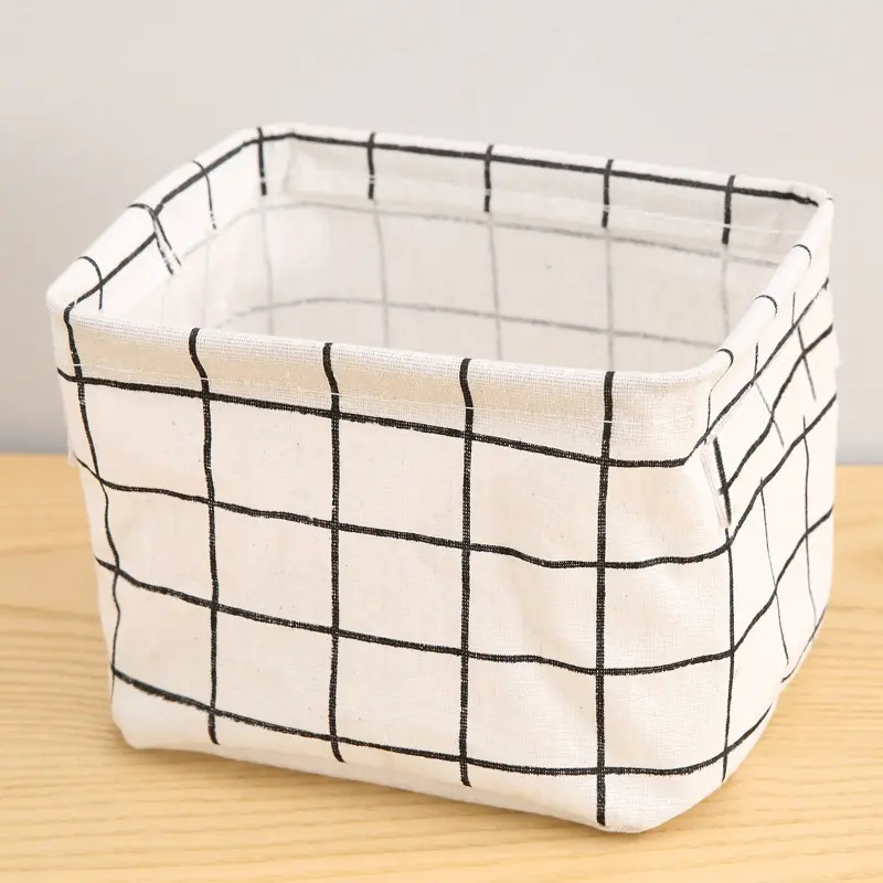Printed Cotton Linen Clothes Storage Basket with Carry Handles, Foldable Fabric Organizer Bin for Desktop Sundries, Closet & Clothing Home Storage Container