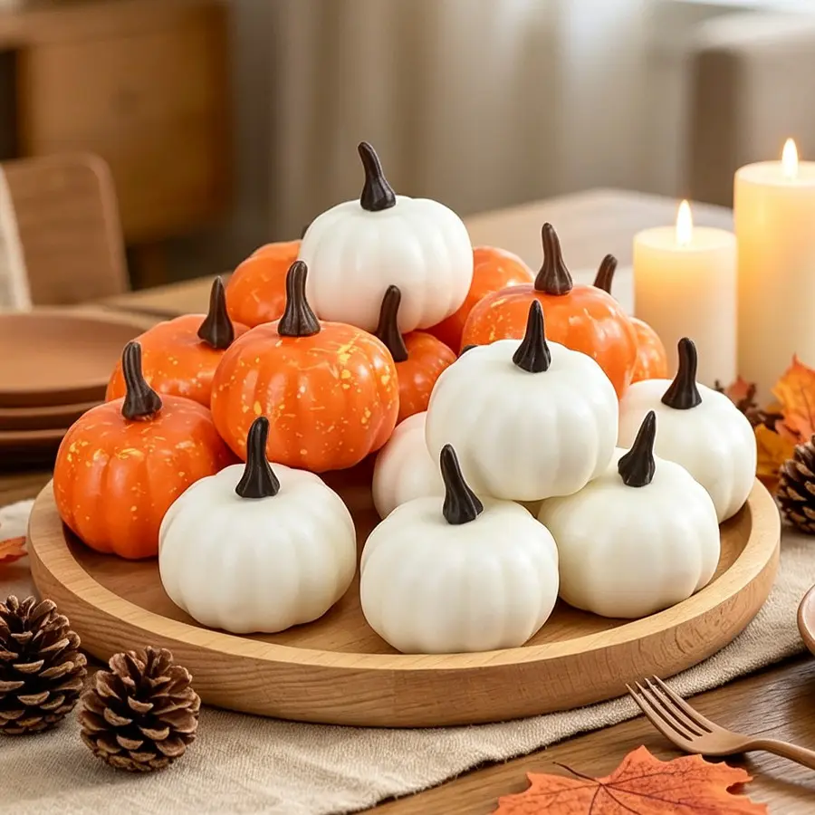 12pcs Fall Theme Mini Fake Pumpkins, Decorative Small Pumpkins for Halloween, Thanksgiving Party, Tabletop Display and DIY Craft Projects