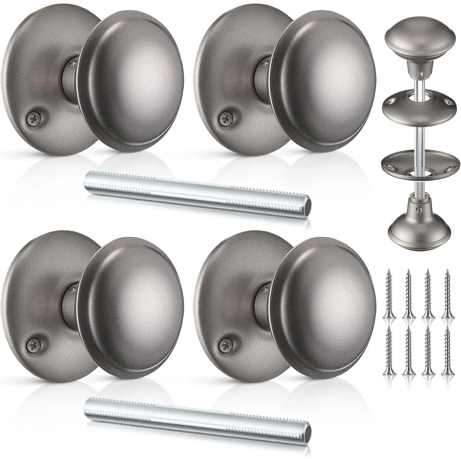 2 Sets Interior Door Knob Set with Spindle, Round Rosettes, Old Style Door Knob  with Electroplate Design, 2.2in. Outside Diameter for Interior ()