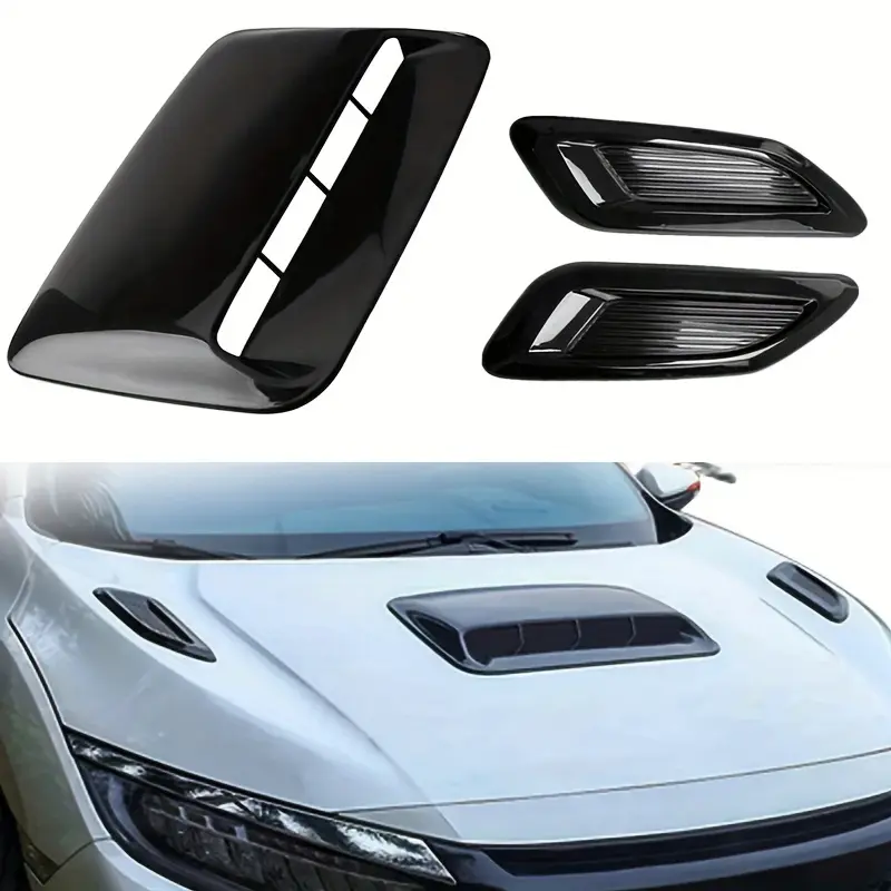 3pcs Black ABS Car Hood Vent Covers - Engine Hood Air Outlet Decorative Vents for Enhanced Cooling & Stylish Vehicle Exterior Upgrade